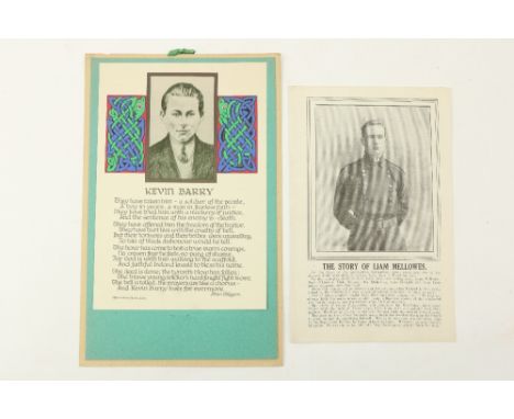 Kevin Barry and Liam Mellows  Kevin Barry.&nbsp;A memorial Poem by Brian O'Higgins, with printed portrait in colour printed C