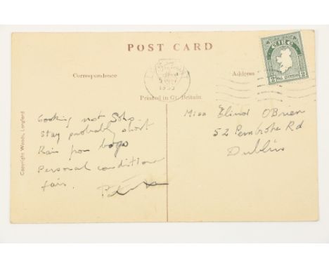 ‘One of Yours’ Kavanagh (Patrick) Autograph&nbsp;Signed postcard to his friend Miss Elinor O’Brien at 52 Pembroke Road, Dubli