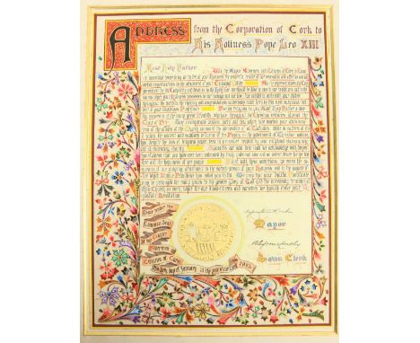 Episcopal Jubilee of Pope Leo XIII  Cork Corporation&nbsp; &nbsp;Illuminated Address from the Corporation of Cork to His Holi