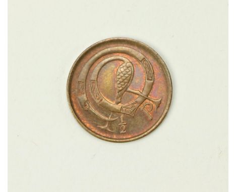 One of Only 15 Known  Irish Coin:&nbsp; A 1985 Halfpenny, the obverse with Celtic design bird (book of Kells) and "1/2p", the