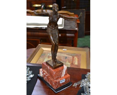 An Art Deco style bronze, The Dancing Lady, rouge marble plinth