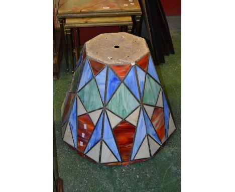 A large stained glass light shade, lead lined, 50 cm high, 66 cm diameter 