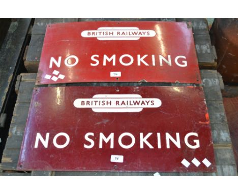 Railway - Rritish Railways, BR, an enamel carriage/platform sign NO SMOKING, 30.5cm x 61cm; another (2)