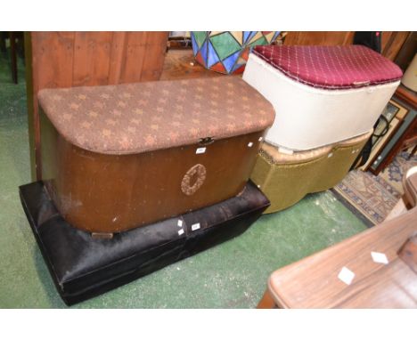 Two Lloyd Loom style ottomans, A 1940's ottoman; a contemporary cowhide pouffe (4)