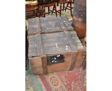 Two vintage pine packing crates, stencilled Mr W McGill, Watson Services Ltd, Ghana No's.1 and 2 (2)