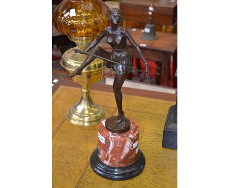 An Art Deco style bronze, The Dancing Lady, rouge marble plinth