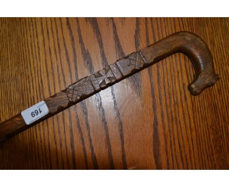 World War I - a soldier folk art walking stick, commemorating the Ottoman, German and Austrian Alliance of 1915, the pommel c