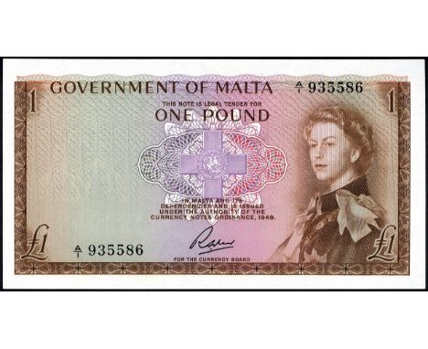 Malta, P 26a, Linzmayer B125a, Government of Malta, L.1949. George Cross at center, portrait of Queen Elizabeth II at right o