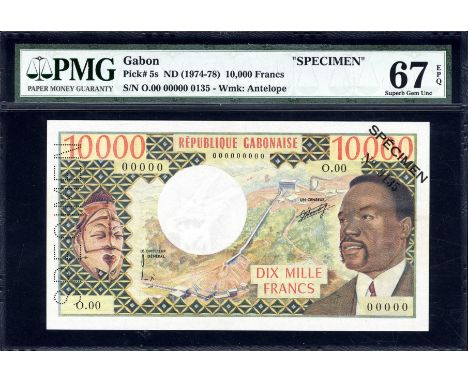 Gabon, P 5s, Linzmayer B 204as, Banque des  États de L'Afrique Centrale, 10,000 Francs, (1974). Carved wooden mask; manganese