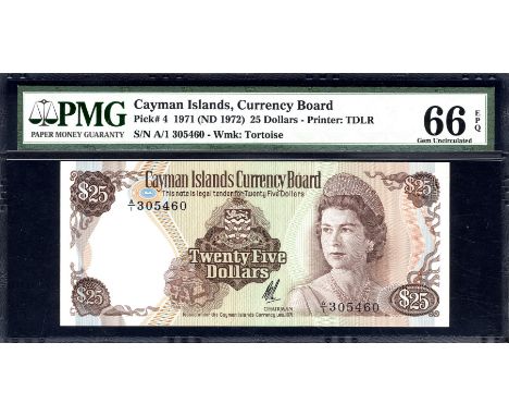 Cayman Islands, P 4, Linzmayer B104a, Cayman Islands Currency Board, 25 Dollars, L.1971 (1972). Open treasure chest; coat of 
