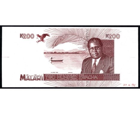 Malawi, P 35p, Linzmayer B135, Reserve Bank of Malawi, 200 Kwacha, 1 June 1995, FRONT PROOF. Portrait of President Bakili Mul