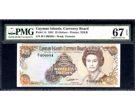 Cayman Islands, P 14a, Linzmayer B114a, Cayman Islands Currency Board, 25 Dollars, 1991. Conch shell; open treasure chest; co