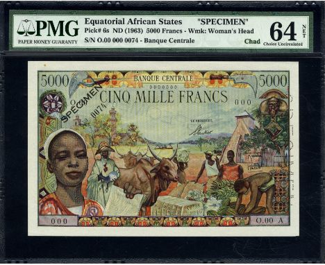 Equatorial African States, P 6s, Linzmayer B204as, Banque Centrale, 5000 Francs, (1963), Chad, SPECIMEN. Young boy holding pa