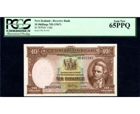 New Zealand, P 158d, Linzmayer B105n, The Reserve Bank of New Zealand, 10 Shillings, (1958). Coat of arms of New Zealand at u