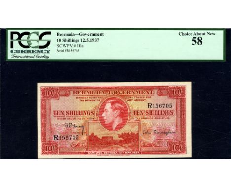 Bermuda, P 10a, Linzmayer B110a, Bermuda Government, 10 Shillings, 12 May 1937. Portrait of King George VI at center, Gate’s 