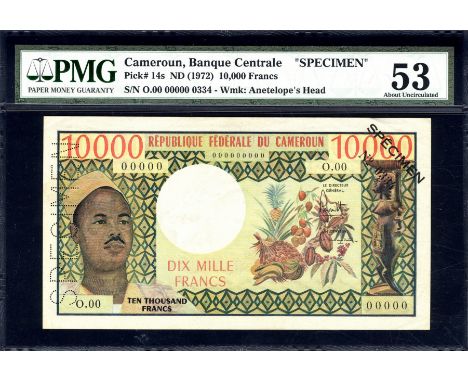 Cameroun, P 14s, Linzmayer B308as, Banque Centrale, 10,000 Francs, (1972), SPECIMEN. President Ahmadou Ahidjo; fruits, includ
