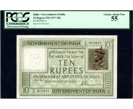 India, P 6, Jhunjhunwalla/Razack 3.6A.1, Government of India, 10 Rupees, (1917-30). Portrait of King George V at right on fro
