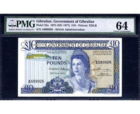 Gibraltar, P 22a, Linzmayer B120a, Government of Gibraltar, 10 Pounds, 20 November 1975. Rock of Gibraltar; coat of arms of c