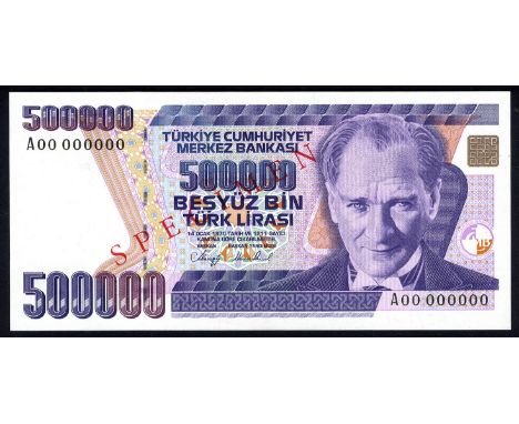 Turkey, P 208s, Linzmayer B287as, Central Bank of Turkey, 500,000 Lirasi, L.1970, SPECIMEN. Portrait of Atatürk at right on f
