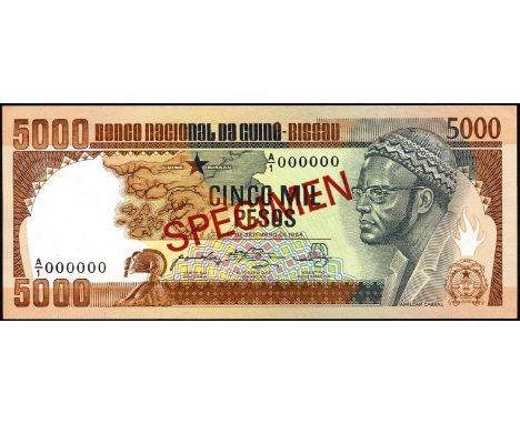 Guinea-Bissau, P 9s, Linzmayer B108as1, Banco Nacional da Guiné-Bissau, 5000 Pesos, 12 September 1984, SPECIMEN. Nimba, mask 