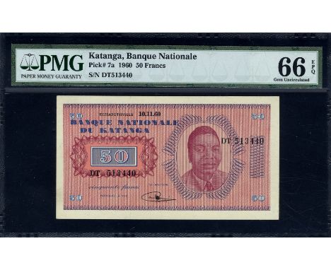 Katanga, P 7a, Linzmayer B205a, Banque Nationale du Katanga, 50 Francs, 10 November 1960. Portrait of Moise Tshombe at right 