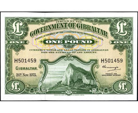 Gibraltar, P 18b, Linzmayer B116h, Government of Gibraltar, 1 Pound, 20 November 1975. Rock of Gibraltar on front. Signature 