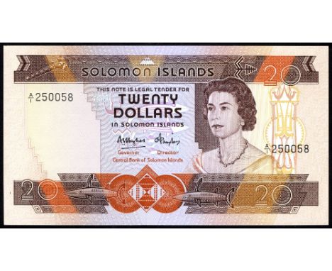 Solomon Islands, P 12, Linzmayer B202a, Central Bank of Solomon Islands, (1984). Portrait of Queen Elizabeth II at right on f