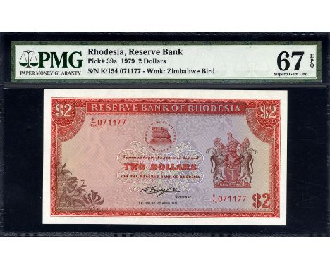 Rhodesia, P 39a, Linzmayer B108o, Reserve Bank of Rhodesia, 2 Dollars, 10 April 1979. Flowers; leaves; bank logo; coat of arm
