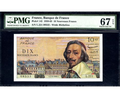 France, P 142, Fayette 57.19, Banque de France, 10 Nouveaux Francs, 7 June 1962. Palais Royal; Armand du Plessis, Cardinal Ri