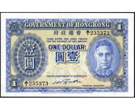 Hong Kong, P 316, Linzmayer B704a, Government of Hongkong, 1 Dollar, (1940-41). Portrait of King George VI at right on front.