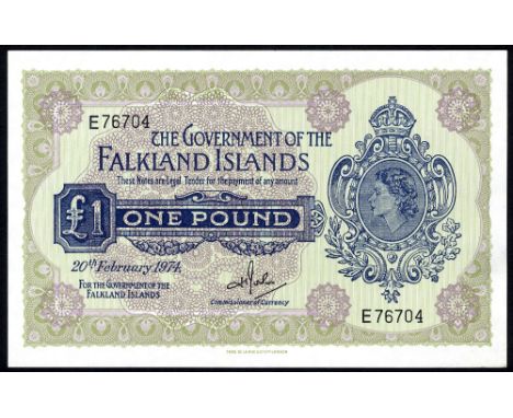 Falkland Islands (Malvinas), P 8b, Linzmayer B213b, The Government of the Falkland Islands, 1 Pound, 20 February 1974. Portra