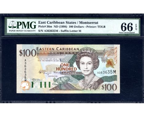 East Caribbean States, P 36m, Linzmayer B220m, Eastern Caribbean Central Bank, Montserrat, 100 Dollars, (1994). Fish; bar cod