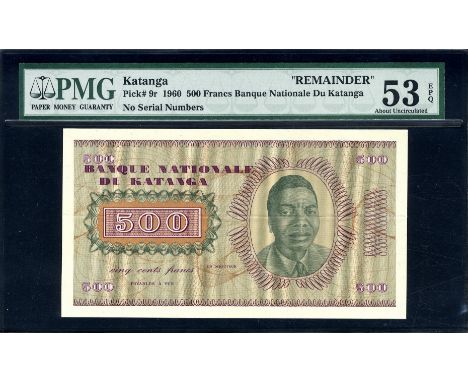 Katanga, P 9r, Linzmayer B207r, Banque Nationale du Katanga, 500 Francs, REMAINDER. Portrait of Moise Tshombe at right on fro
