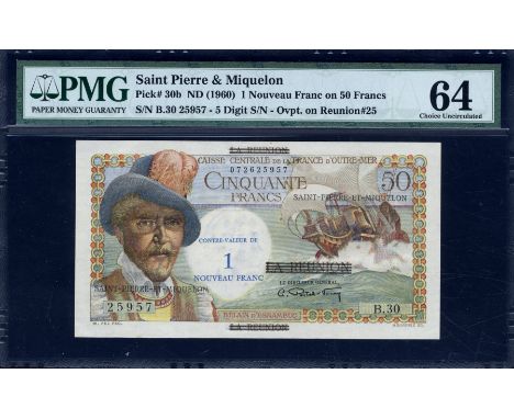 Saint Pierre & Miquelon, P 30b, Caisse Centrale de la France d'Outre-Mer, Saint-Pierre-et-Miquelon,1 Nouveau Franc on 50 Fran