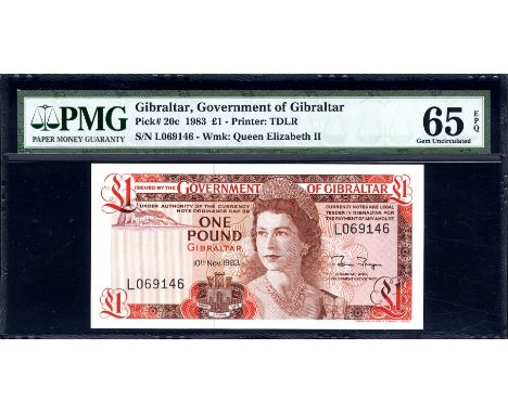 Gibraltar, P 20c, Linzmayer B118c, Government of Gibraltar, 1 Pound, 10 November 1983. Rock of Gibraltar; coat of arms of cas