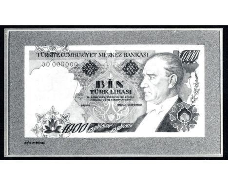 Turkey, P 199p, Linzmayer B227, Central Bank of Turkey, 1,000 Lirasi, L.1970, SEPARATE FRONT AND BACK PHOTOGRAPHIC PROOFS. Po