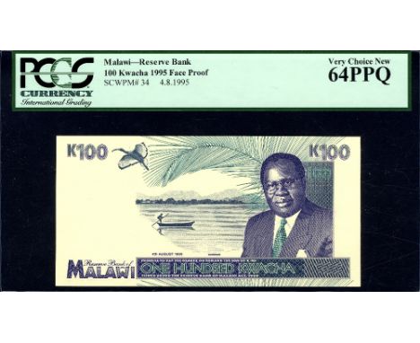 Malawi, P 34p, Linzmayer B134p, Reserve Bank of Malawi, 200 Kwacha, 4 August 1995, SEPERATE FRONT AND BACK PROOF. Man in dugo