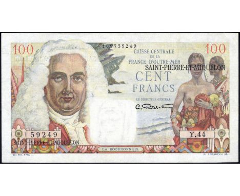 Saint Pierre & Miquelon, P 26, Caisse Centrale de la France d'Outre Mer, Saint-Pierre-Et_Miquelon, 100 Francs, (1950-60). Por