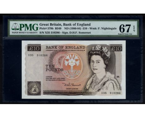 Great Britain, P 379b, Bank of England, 10 Pounds, (1980-84). Seated Britannia at lower left, portrait of Queen Elizabeth II 