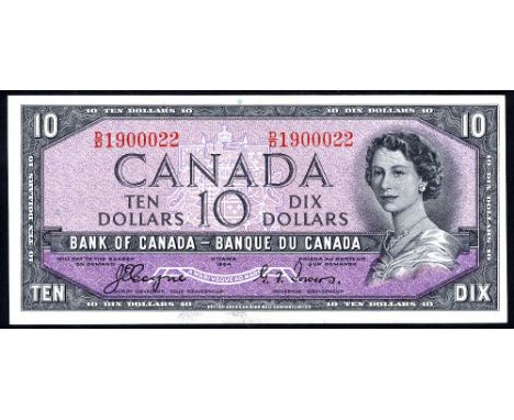 Canada, P 69a, Linzmayer B332a, Charlton BC-32a, Bank of Canada, 10 Dollars, 1954, DEVIL'S FACE. Portrait of Queen Elizabeth 