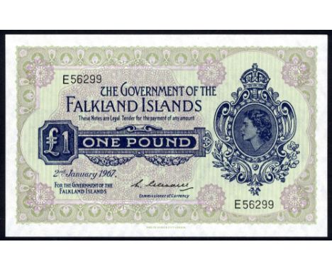 Falkland Islands (Malvinas), P 8a, Linzmayer B213a, The Government of the Falkland Islands, 1 Pound, 2 January 1967. Portrait