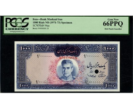 Iran, P 94act, Linzmayer B225bt, Bank Markazi Iran, 1000 Rials, (1971), COLOUR TRIAL. Portrait of Shah Pahlavi at center on f