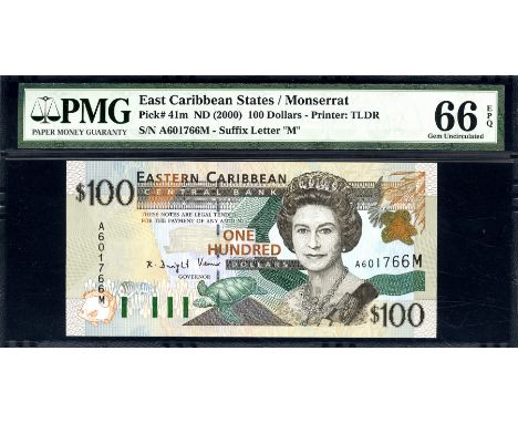 East Caribbean States, P 41m, Linzmayer B225m, Eastern Caribbean Central Bank, Montserrat, 100 Dollars, (2000). Fish; bar cod