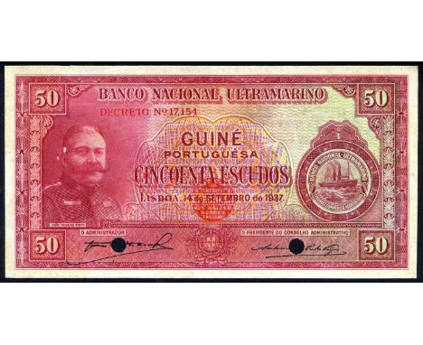 Portuguese Guinea, P 23s, Banco Nacional Ultramarino, Guiné Portuguesa, 50 Escudos, 14 September 1937, SPECIMEN. Portrait of 