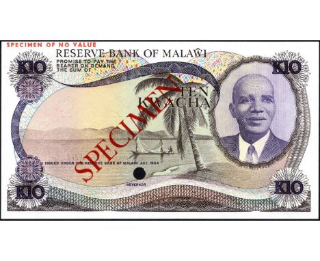 Malawi, P 12cts, Linzmayer B112t, The Reserve Bank of Malawi, 10 Kwacha, L.1971, COLOUR TRIAL. Brown and purple. Three men wi