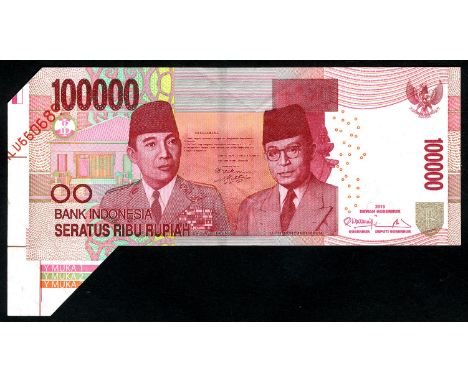 Indonesia, P 153E, Linzmayer B607c2, UnO 1676h, Bank Indonesia, 100,000 Rupiah, 2013, ERROR NOTE. Portrait of Soekarno and Ha