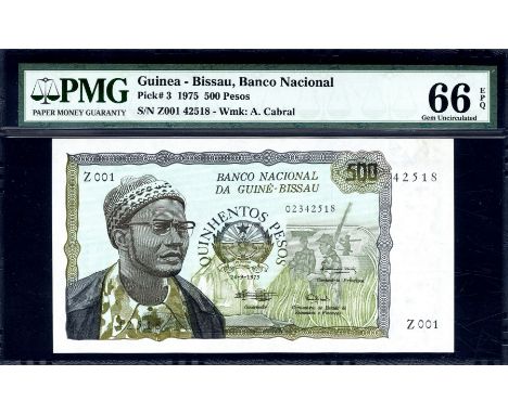 Guinea-Bissau, P 3, Linzmayer B103a, Banco Nacional da Guiné-Bissau, 500 Pesos, 24 September 1975. Amílcar Cabral wearing hat