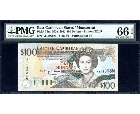 East Caribbean States, P 35m, Linzmayer B219m, Eastern Caribbean Central Bank, Montserrat, 100 Dollars, (1994). Central Bank 