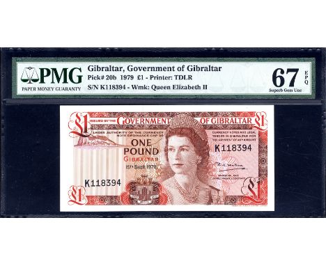 Gibraltar, P 20b, Linzmayer B118b, Government of Gibraltar, 1 Pound, 15 September 1979. Rock of Gibraltar; coat of arms of ca