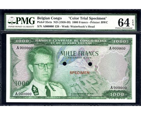 Belgian Congo, NBBC-C15cts, P 35cts, Banque Centrale du Congo Belge et du Ruanda-Urundi, 1000 Francs, 15 July 1958, COLOUR TR